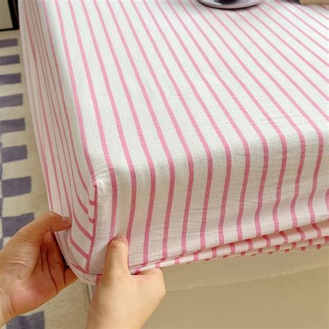 Bonenjoy Pc Fitted Sheet Cotton Bed Linen Stripe Style Bedsheets