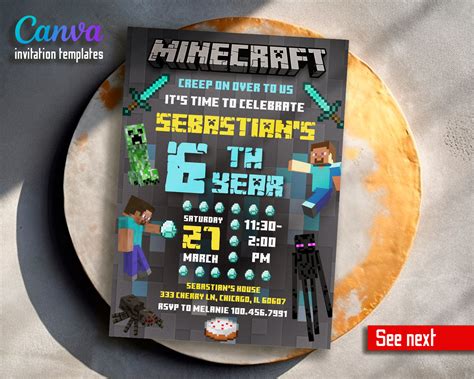 Minecraft Customizable Invite Template Instant Download Share Or