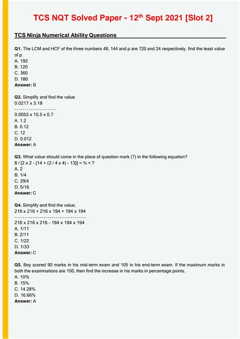 Solution Tcs Nqt Solved Paper Th Sept Slot Studypool