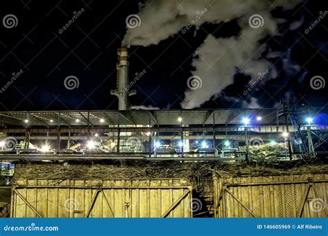 Ethanol Manufacturing Plant At Night Editorial Stock Image Image Of