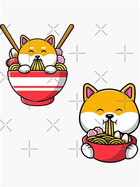 Cute Kawaii Dog Eats Ramen Sticker For Sale By Sticker Palace