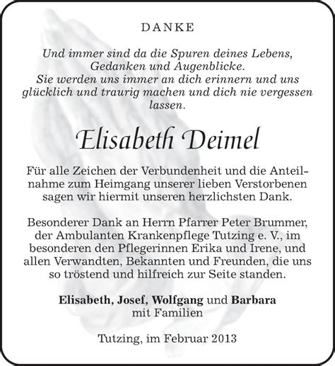 Traueranzeigen Von Elisabeth Deimel Trauer Merkur De