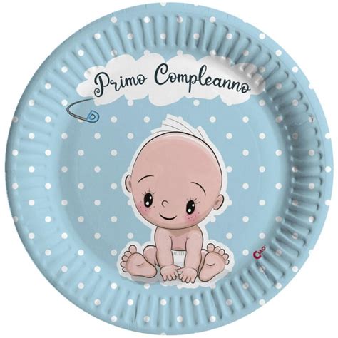 8 Piatti Primo Compleanno Bambino Carta Compostabili 20cm