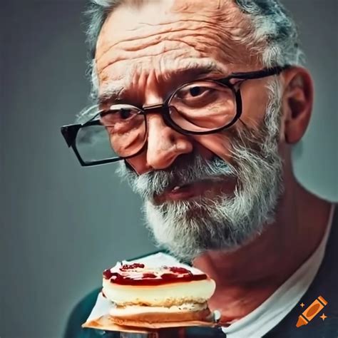 Portrait Of A Mature Man Enjoying Cakes On Craiyon