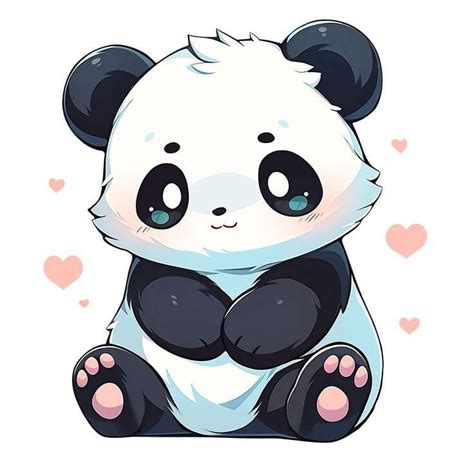 A Cute Panda Bear Sitting On The Ground With Hearts Around It S Legs