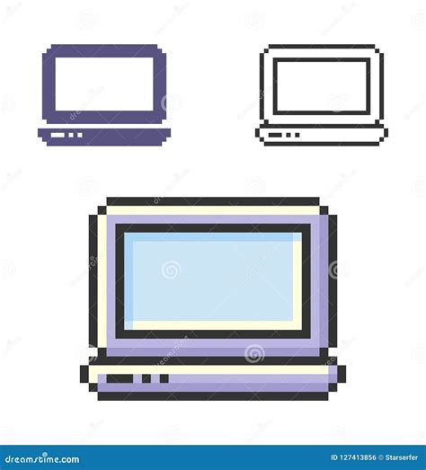 Pixel Art Laptop Computer Icon For 8bit Game Vector Illustration