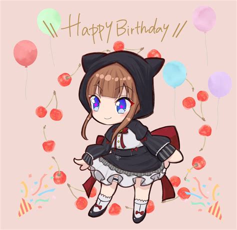 「ちえりちゃん🍒お誕生日おめでとう🎊 今年もお祝いできることに感謝～ ち」ふうもんのイラスト