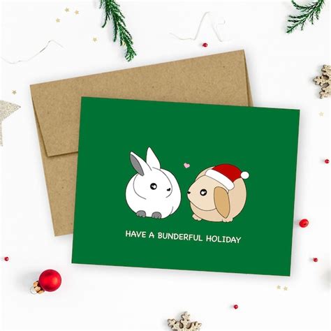 Bunny Christmas Card - Etsy