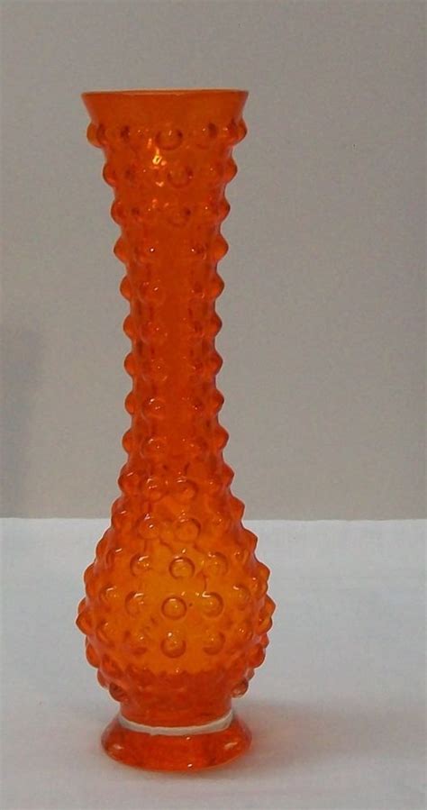 Vintage Leftons Hand Blown Orange Glass Hobnail Bud Vase With Original Label Bud Vases Hand