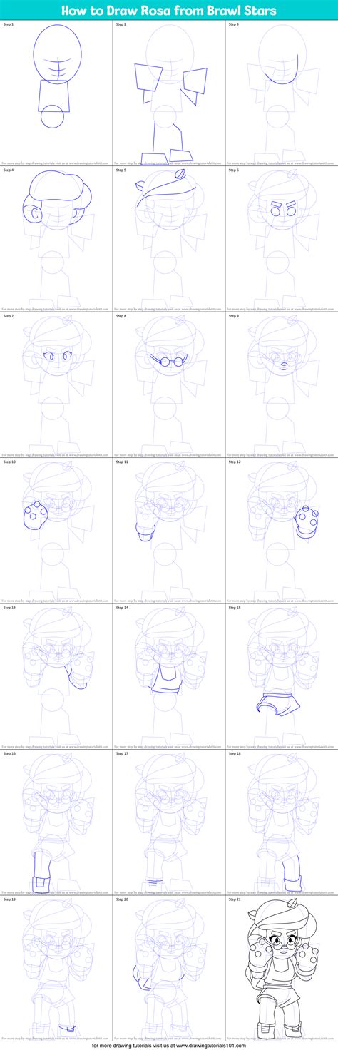 How To Draw Rosa From Brawl Stars Printable Step By Step Drawing Sheet