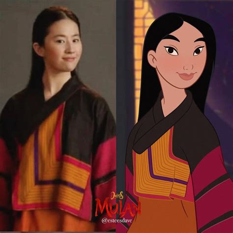 Mulan from animated movie in the outfits of Mulan 2020 live action ...