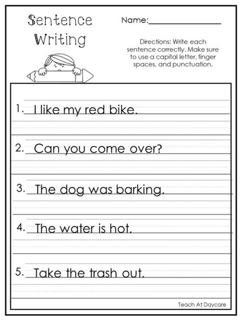 Basic Sentence Writing Worksheets