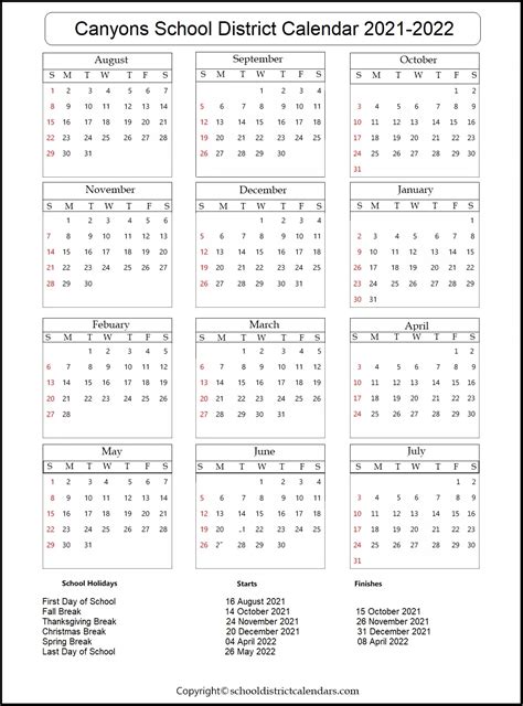 Canyons School District Calendar 2021-2022 School District Calendars