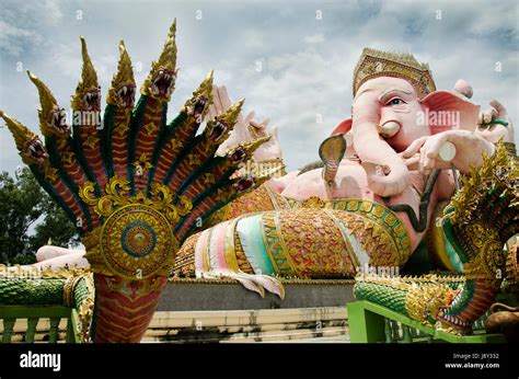 Ganesh Statue Pink Color Thai Called Phra Pikanet At Outdoor For Stock