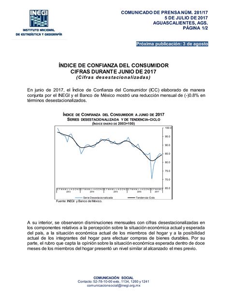 Índice de confianza del consumidor cifras durante junio de 2017 PDF