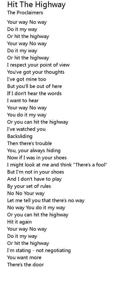 Hit The Highway Lyrics Follow Lyrics