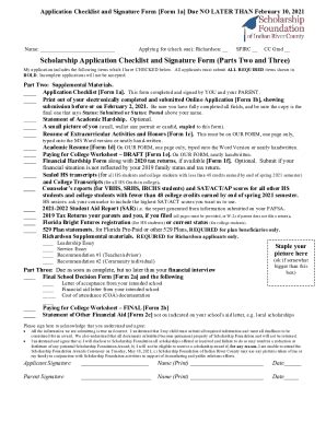 Fillable Online Scholarship Application Checklist And Signature Form