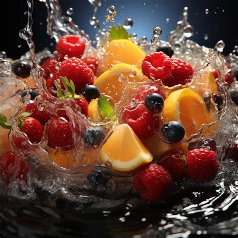 Frutas Frescas Cayendo Al Agua Foto Premium