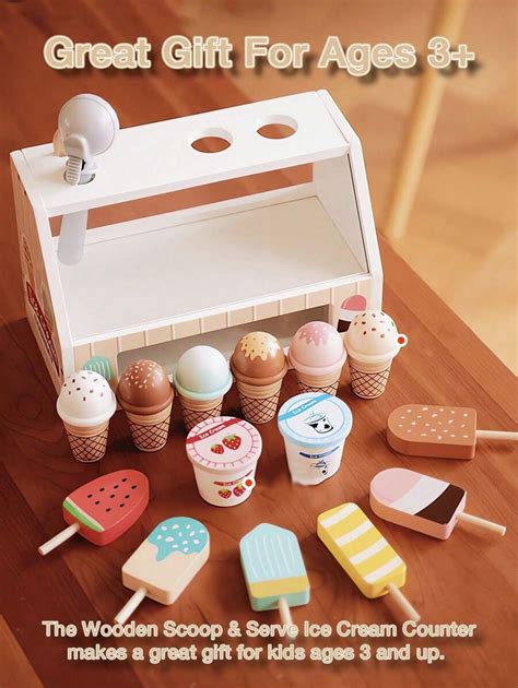 Wooden Scoop And Serve Ice Cream Counter Play Food And Accessories