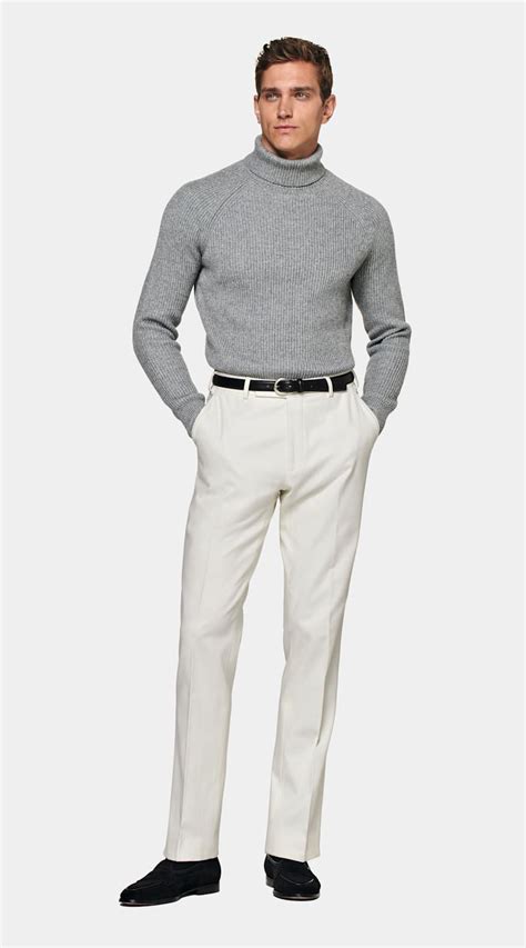 Grey Ribbed Turtleneck In Wool Cashmere SUITSUPPLY Sweater