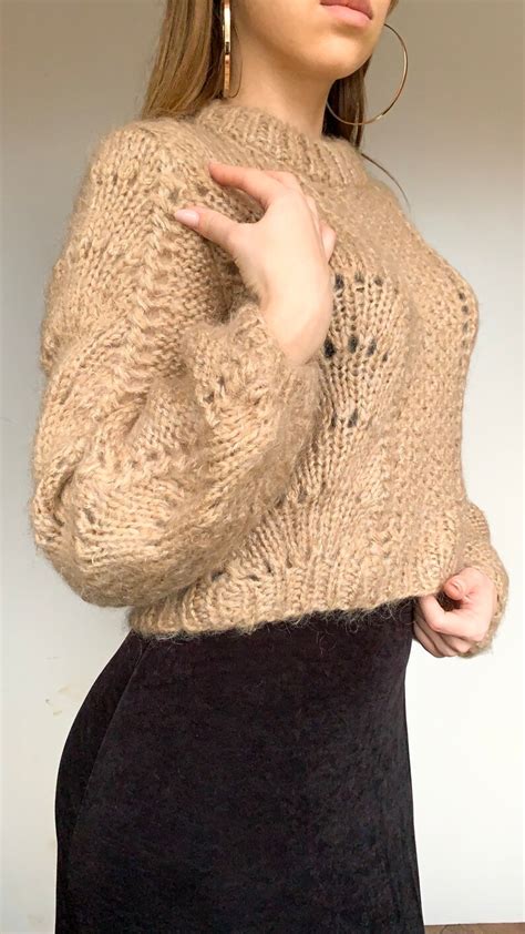 Suéter de mohair Beige de mujer Suéter corto patrón suéter Etsy