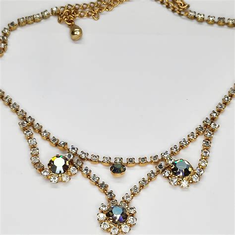 Swag Gold Tone Rhinestone And Crystal Necklace