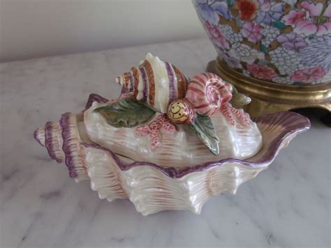 Vintage Fitz And Floyd Oceana Trinket Box Coastal Decor Seashell Fitz