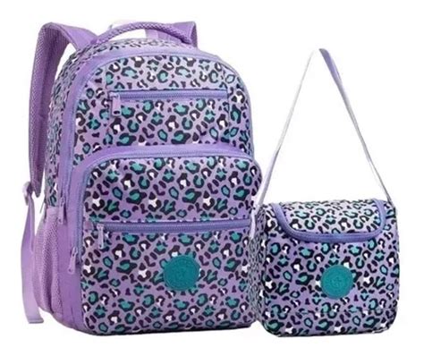 Mochila Escolar Feminina Costas Crinkle Oncinha G Lancheira