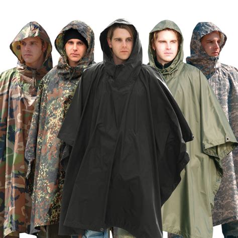 Waterproof Hooded Us Army Ripstop Festival Rain Poncho Military Camping Hiking Ebay