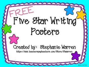 Five Star Writing Posters By Roo S Trunk Teachers Pay Teachers