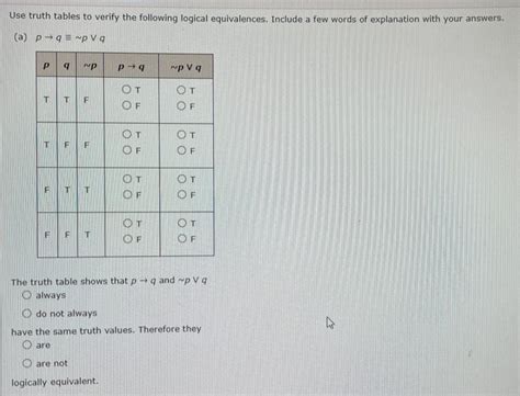 Solved Use Truth Tables To Verify The Following Logical Chegg