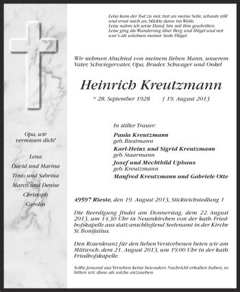 Traueranzeigen Von Heinrich Kreutzmann Om Trauer De