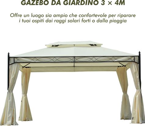 Vivagarden Gazebo Giardino X Mt In Acciaio Con Doppio Tetto E Teli