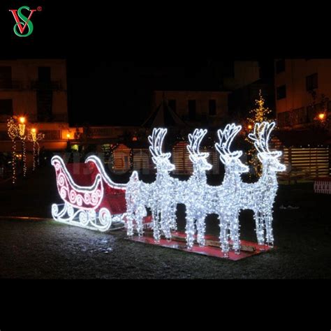 Outdoor Commercial Christmas Display 3D LED Reindeer Sleigh Motif