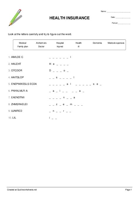 Insurance Worksheet Insurance Terms Pdf Worksheets Library