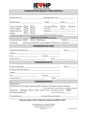 Iehp Transportation Request Form Hospital Fill And Sign