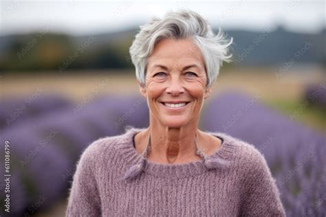 Headshot Portrait Photography Of A Satisfied Mature Woman Wearing A Cozy Sweater Against A