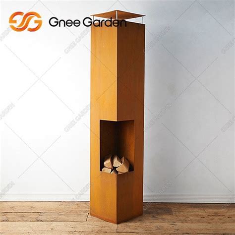 China Free Standing Corten Steel Outdoor Wood Burning Fireplace