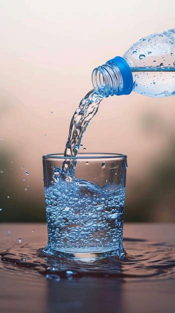 Fluxo Refrescante Garrafa De Gua Derramando Em Vidro Capturando O