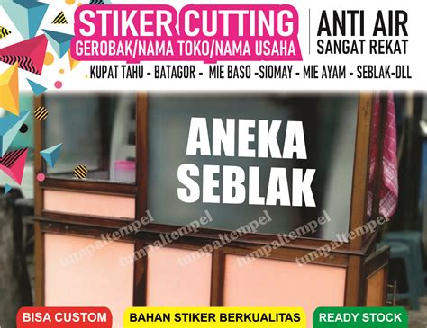 Stiker Cutting Kaca Gerobak Tulisan Aneka Seblak Nama Toko Nama Usaha