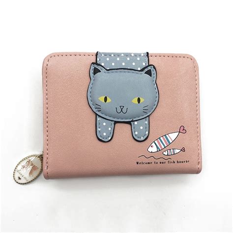 Women Cute Cat Wallet Small Zipper Wallet PU Leather Coin Purse Card