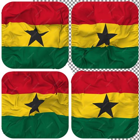 Premium Psd Ghana Flag Squire Shape Isolated Different Waving Style Bump Texture 3d Rendering