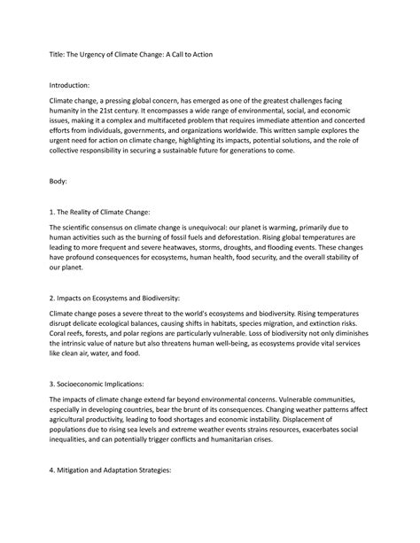 The Urgency of Climate Change, A Call to Action - Title: The Urgency of