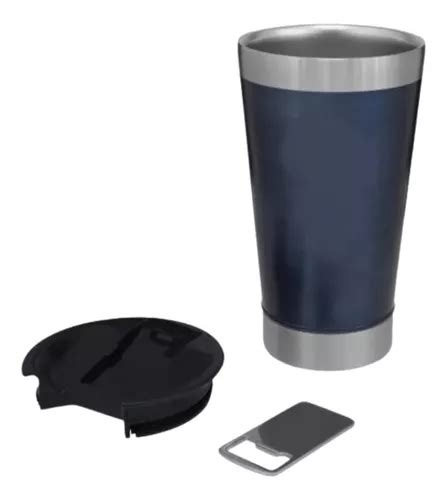 Copo Termico Cerveja Chopp Bebida Inox Tampa E Abridor Cor Azul Liso