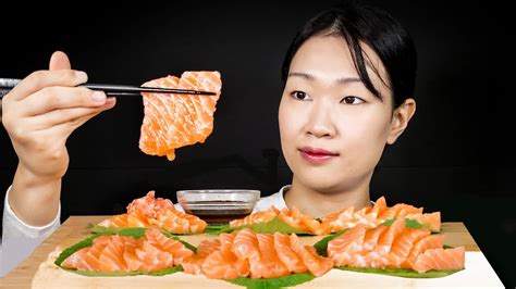 Asmr Mukbang Salmon Sashimi Eating Sounds Youtube