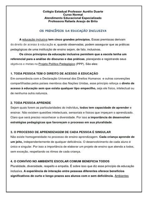 São Dois Princípios Da Educação Inclusiva - Princípios da Educação Inclusiva | PDF | Inclusão (Educação) | Aprendizado