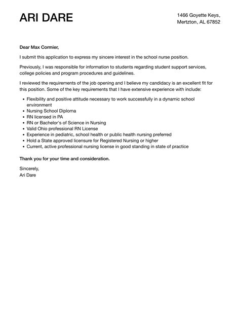 School Nurse Cover Letter Velvet Jobs