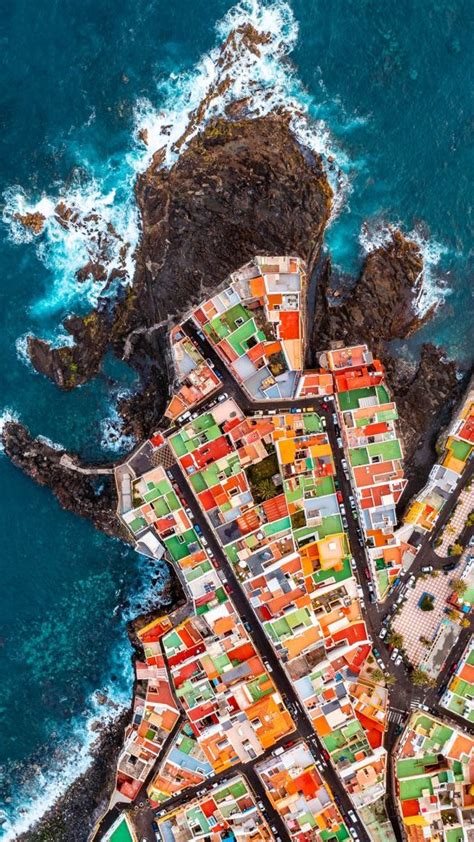 Aerial View Of Colorful Houses Tenerife Canary Islands Spain