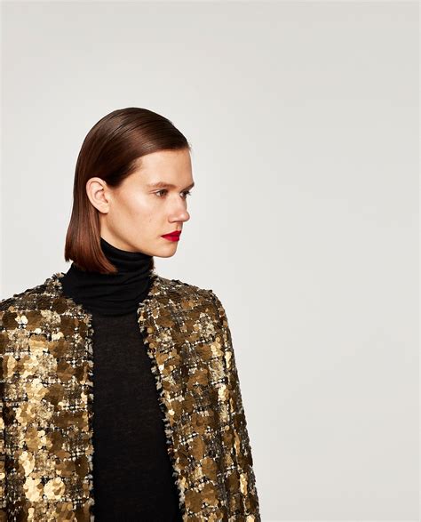 Image 6 Of Sequinned Tweed Jacket From Zara Quick Fashion Gold Sequin Jacket Clothes