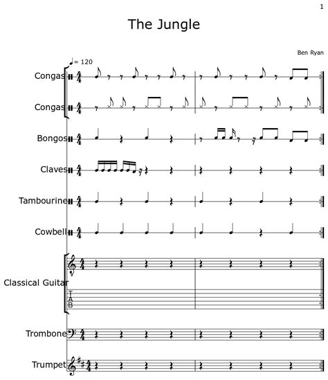 The Jungle Sheet Music For Congas Bongos Claves Tambourine